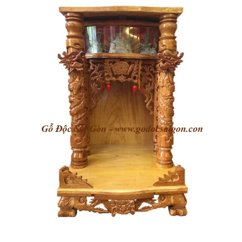  Bàn Thờ Ông Địa Thần Tài Gỗ Căm Xe - Gõ 50cm hộp đèn - Gỗ Độc Sài Gòn