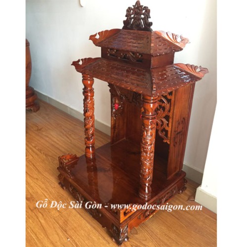 Bàn Thờ Ông Địa Thần Tài Bàn Thờ Ông Địa Thần Tài Gỗ Tràm 50cm mái ngói - Gỗ Độc Sài Gòn
