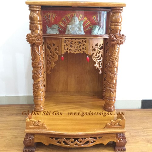 Bàn Thờ Ông Địa Thần Tài Gỗ Căm Xe - Gõ 60cm hộp đèn - Gỗ Độc Sài Gòn