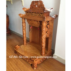 Bàn Thờ Ông Địa Thần Tài Gỗ Căm Xe-Gõ 60 cm mái ngói - Gỗ Độc Sài Gòn