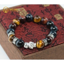 VT Đá Mắt Hổ Ba Màu 1A_12 Mix Charm Tỳ Hưu Bạc 999_18_BTH01_M - Mixi