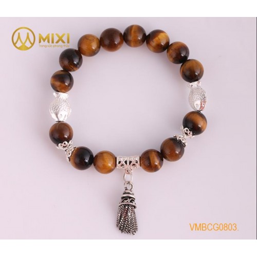 VT Đá Mắt Hổ Nâu 1A_10 Mix Charm Chuông Gió Bạc 925_BCG01_M - Mixi