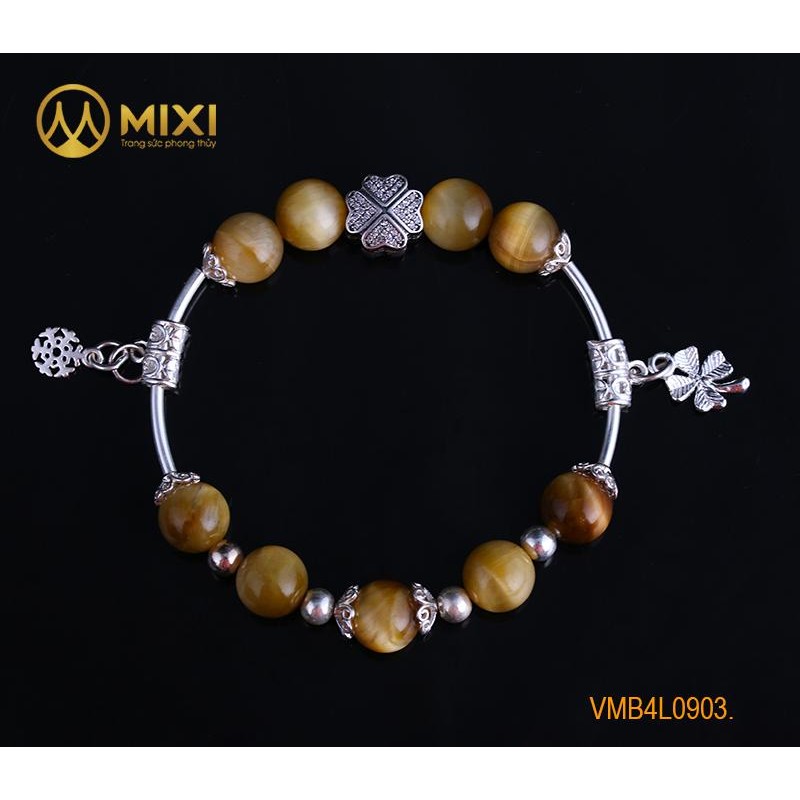 VT Đá Mắt Hổ Vàng Tươi 1A_10 Mix Charm Cỏ 4 Lá Bạc 925_To_BBL01_M - Mixi