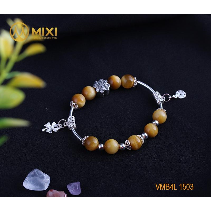 VT Đá Mắt Hổ Vàng Tươi 2A_10 Mix Charm Cỏ 4 Lá Bạc 925_To_BBL01_M - Mixi