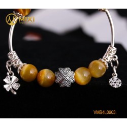 VT Đá Mắt Hổ Vàng Tươi 2A_10 Mix Charm Cỏ 4 Lá Bạc 925_To_BBL01_M - Mixi