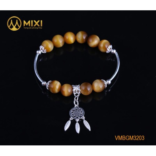 VT Đá Mắt Hổ Vàng Tươi 2A_10 Mix Charm Lưới Giấc Mơ (Dreamcatcher) Bạc 925_BLGM03_M - Mixi