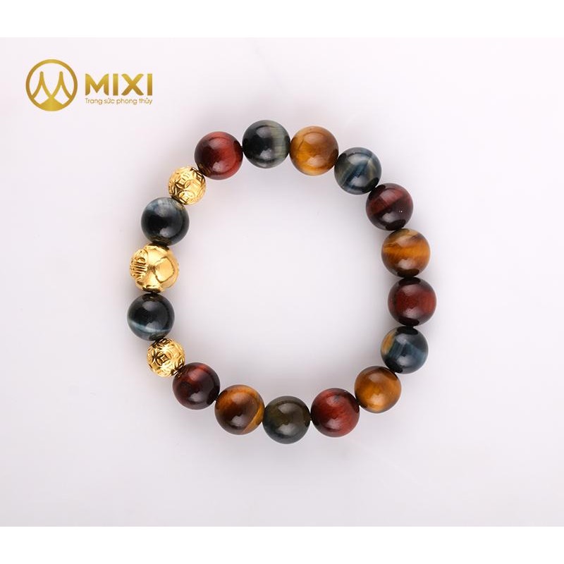 VT Mắt Hổ Ba Màu 1A 10ly Mix Charm Phúc Tài Lộc Vàng 24k - Mixi