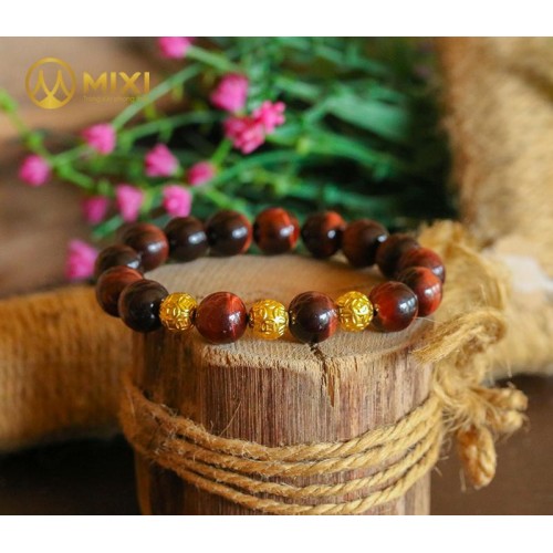VT Mắt Hổ Đỏ 1A 10ly Mix Charm Bi Kim Tiền Vàng 24k - Mixi