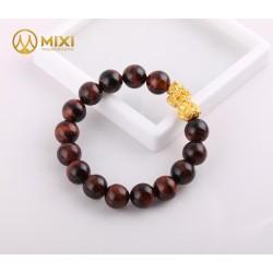 VT Mắt Hổ Đỏ 1A 12ly Mix Charm Tỳ Hưu Tài Lộc Vàng 24k 22mm - Mixi