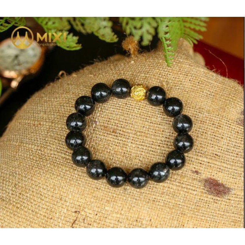 VT Thạch Anh Tóc Đen Đậm 3A 10ly Mix Charm Omshanti Vàng 24k - Mixi