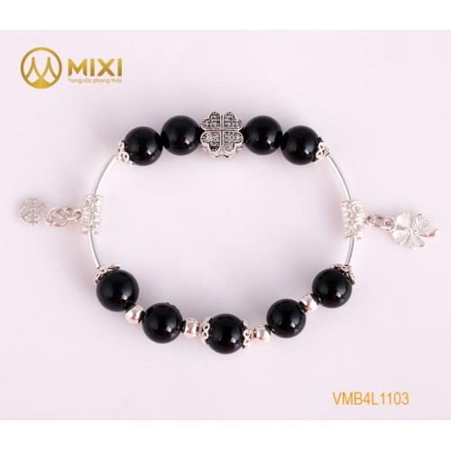 VT Đá Núi Lửa Obsidian_10 Mix Charm Cỏ 4 Lá Bạc 925_To_BBL01_M - Mixi