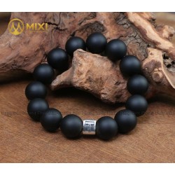 Vòng Tay Đá Núi Lửa Đen Nhám 14 Ly Mix Charm Chữ Nam - Mixi