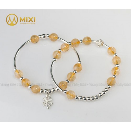 VT Đá Thạch Anh Vàng 2A_8 Mix Charm Cỏ 4 Lá Bạc 999_BBL03_M