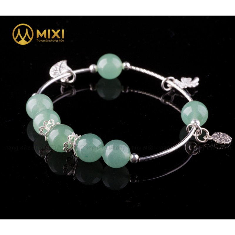 VT Đá Thạch Anh Xanh Aventurine 1A_10 Mix Charm Cỏ 4 Lá Bạc 999_BBL02_M