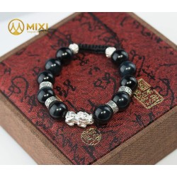 VT Mắt Hổ Xanh Đen 2A_12 Mix Charm Tỳ Hưu Bạc 999_18_B016_M - Mixi