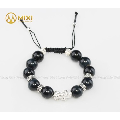 VT Mắt Hổ Xanh Đen 2A_12 Mix Charm Tỳ Hưu Bạc 999_18_B016_M - Mixi