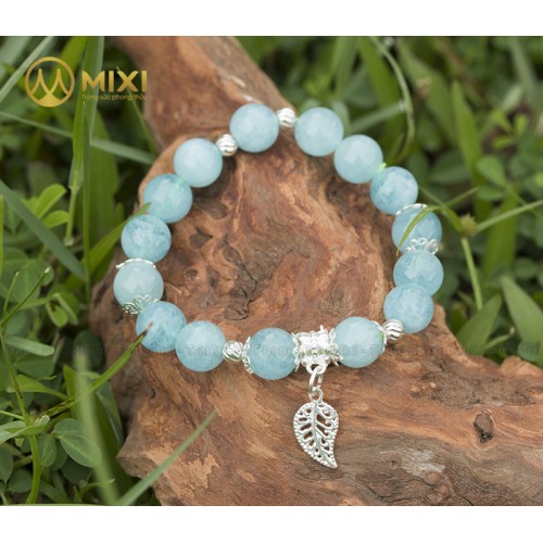 VT Đá Aquamarine 2 A_10 Mix Charm Lá Treo Bạc 999_BLT02_M - Mixi