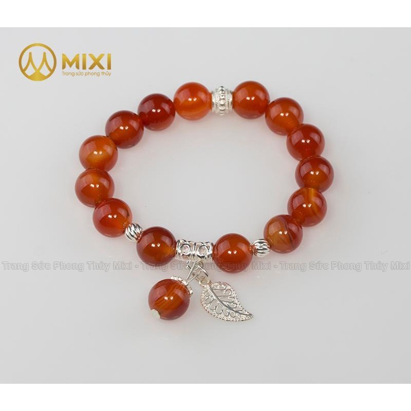 VT Đá Mã Não Đỏ_10 Mix Charm Lá Treo Bạc 999_BLT01_M