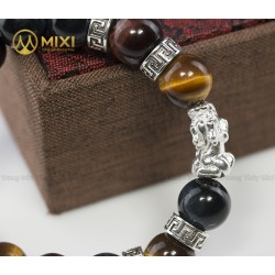 VT Đá Mắt Hổ Ba Màu 1A_12 Mix Charm Tỳ Hưu Bạc 999_18_BTH01_M - Mixi