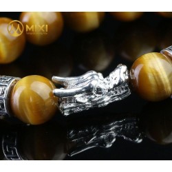 VT Đá Mắt Hổ Vàng Tươi 2A_12 Mix Charm Đầu Rồng Bạc 999_BDR01_M - Mixi
