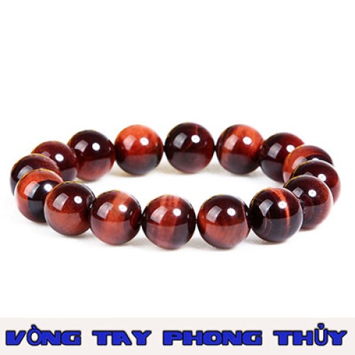 VÒNG TAY PHONG THỦY ĐÁ MẮT HỔ NÂU ĐỎ 12 ly - Vòng Tay Phong Thủy
