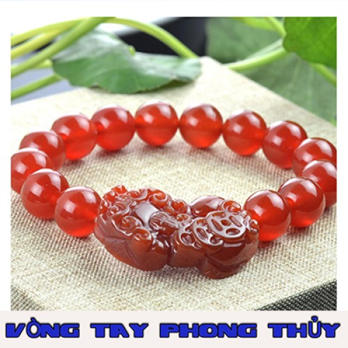 VÒNG TAY PHONG THỦY MÃ NÃO ĐỎ CÓ GẮN TỲ HƯU 10 ly - Vòng Tay Phong Thủy