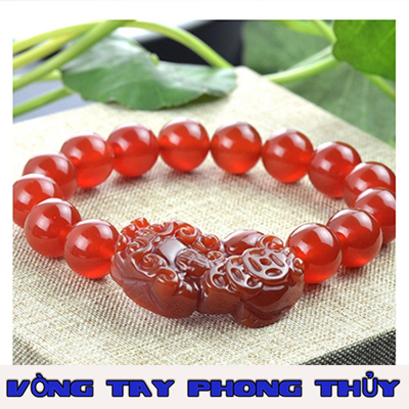 VÒNG TAY PHONG THỦY MÃ NÃO ĐỎ CÓ GẮN TỲ HƯU 10 ly - Vòng Tay Phong Thủy