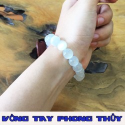 VÒNG TAY PHONG THỦY ĐÁ MẮT MÈO TRẮNG 10 ly - Vòng Tay Phong Thủy