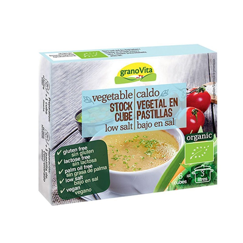 Viên bột soup rau hữu cơ hỗn hợp ít muối GranoVita 6 x 11g