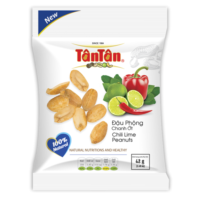 ĐẬU PHỘNG CHANH ỚT Tân Tân (42g) - 10 gói / dây x 8 dây / Thùng