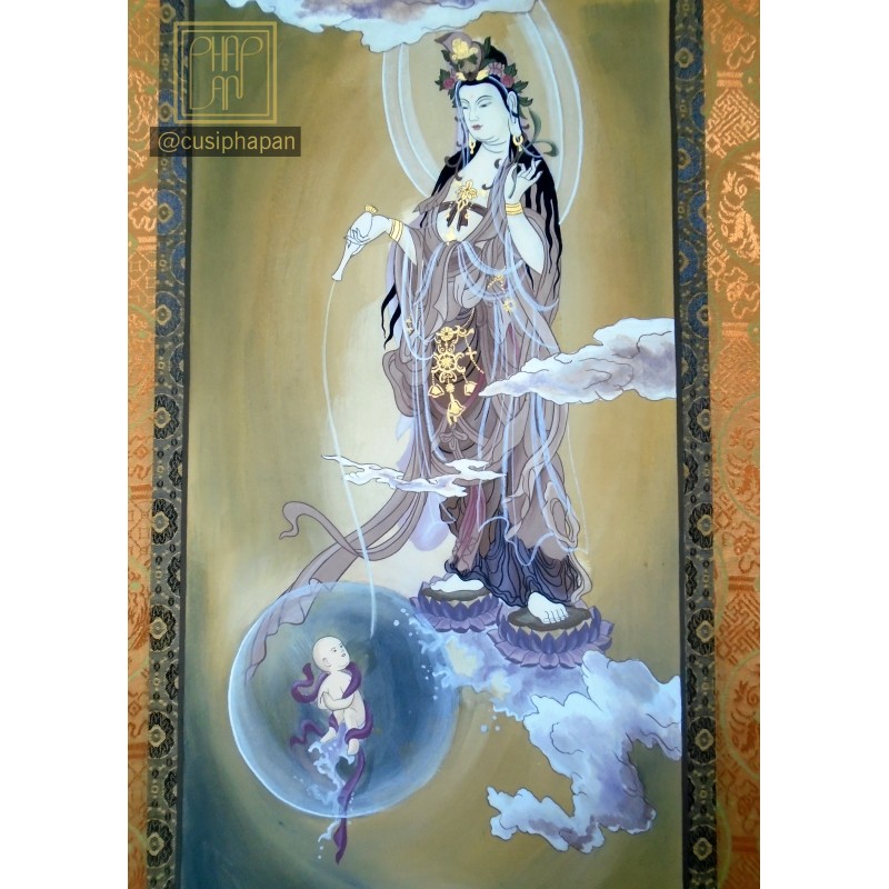 Tranh vẽ Quan Âm Tống Tử - Pháp An